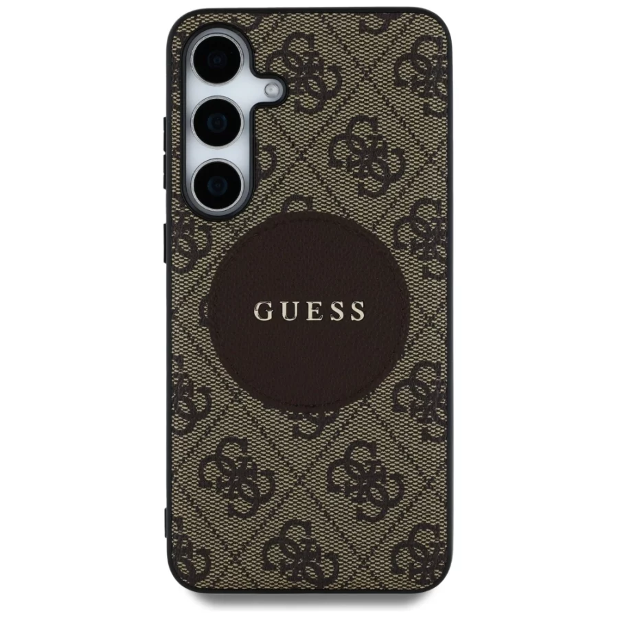 Etui Guess 4G Round Patch Classic Logo MagSafe na Samsung Galaxy S25 Plus - brązowe