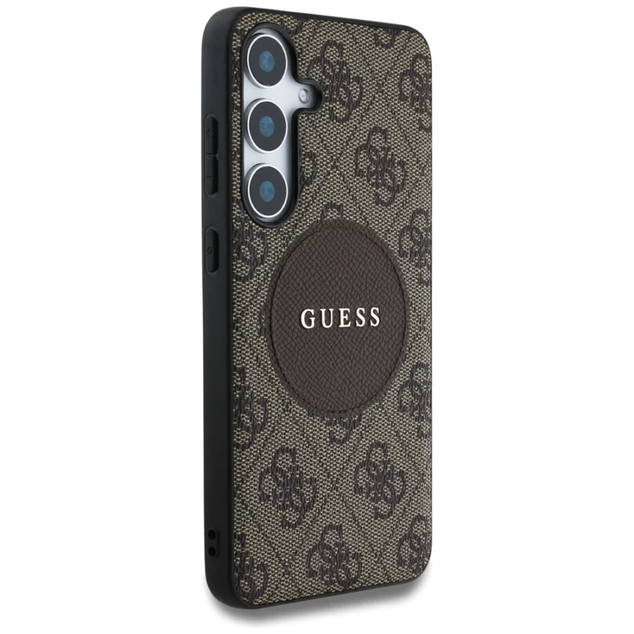 Etui Guess 4G Round Patch Classic Logo MagSafe na Samsung Galaxy S25 Plus - brązowe