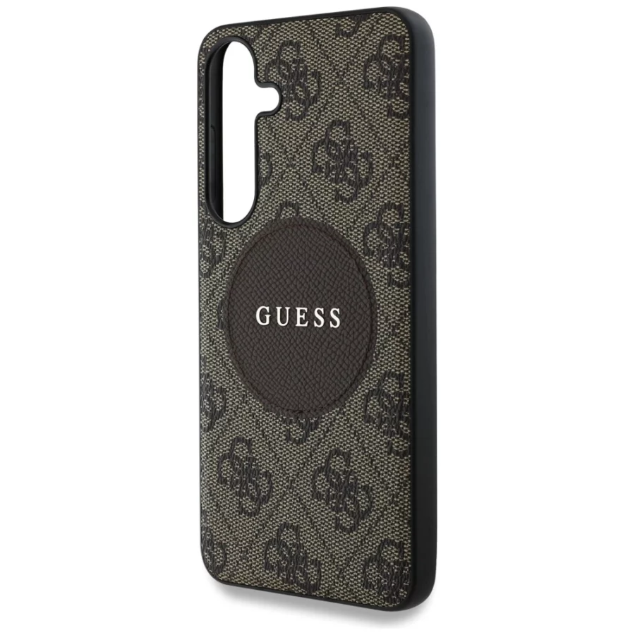 Etui Guess 4G Round Patch Classic Logo MagSafe na Samsung Galaxy S25 Plus - brązowe