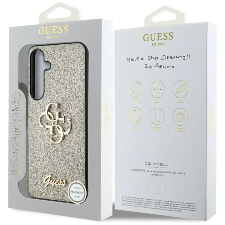 Etui Guess Fixed Glitter Big 4G Metal Logo na Samsung Galaxy S25 - złote