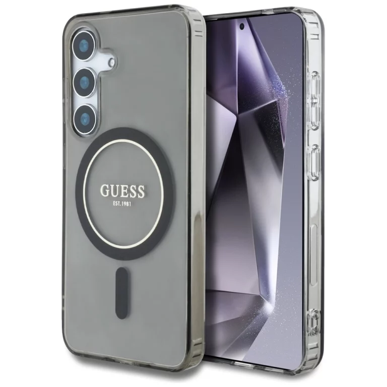 Etui Guess Glitter Circle Classic Logo MagSafe na Samsung Galaxy S25 - czarne