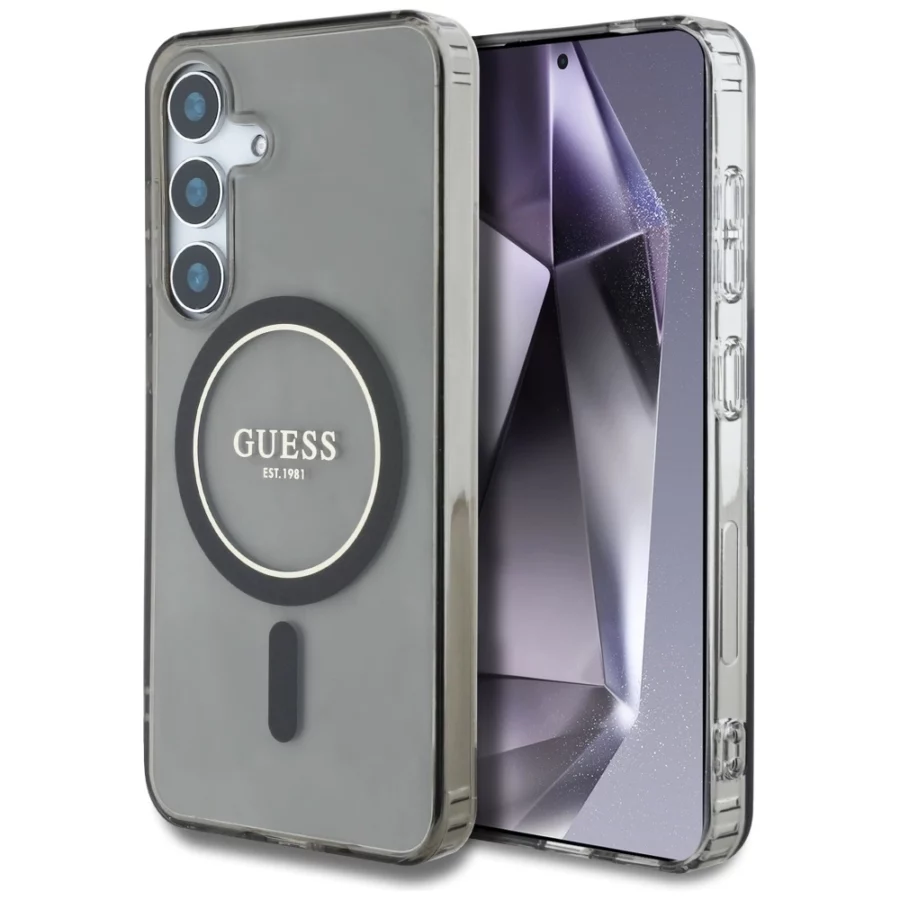 Etui Guess Glitter Circle Classic Logo MagSafe na Samsung Galaxy S25 - czarne