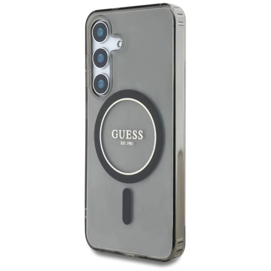 Etui Guess Glitter Circle Classic Logo MagSafe na Samsung Galaxy S25 - czarne