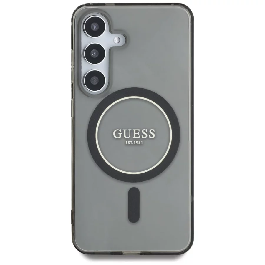Etui Guess Glitter Circle Classic Logo MagSafe na Samsung Galaxy S25 - czarne