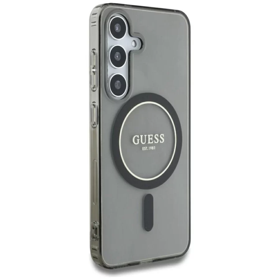 Etui Guess Glitter Circle Classic Logo MagSafe na Samsung Galaxy S25 - czarne