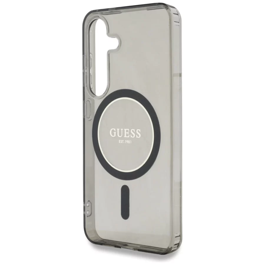 Etui Guess Glitter Circle Classic Logo MagSafe na Samsung Galaxy S25 - czarne