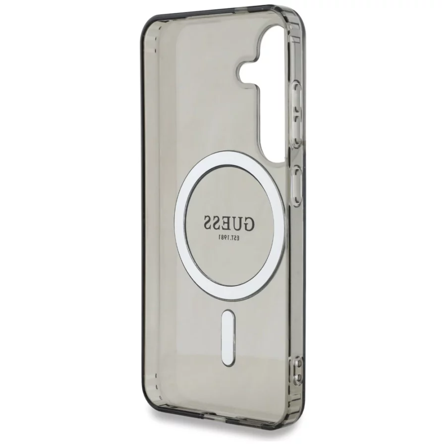 Etui Guess Glitter Circle Classic Logo MagSafe na Samsung Galaxy S25 - czarne