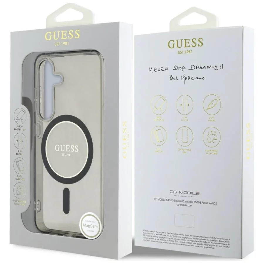 Etui Guess Glitter Circle Classic Logo MagSafe na Samsung Galaxy S25 - czarne