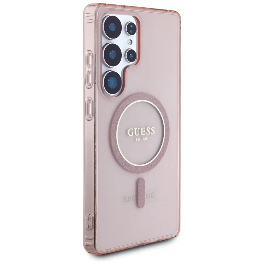Etui Guess Glitter Circle Classic Logo MagSafe na Samsung Galaxy S25 Ultra - różowe
