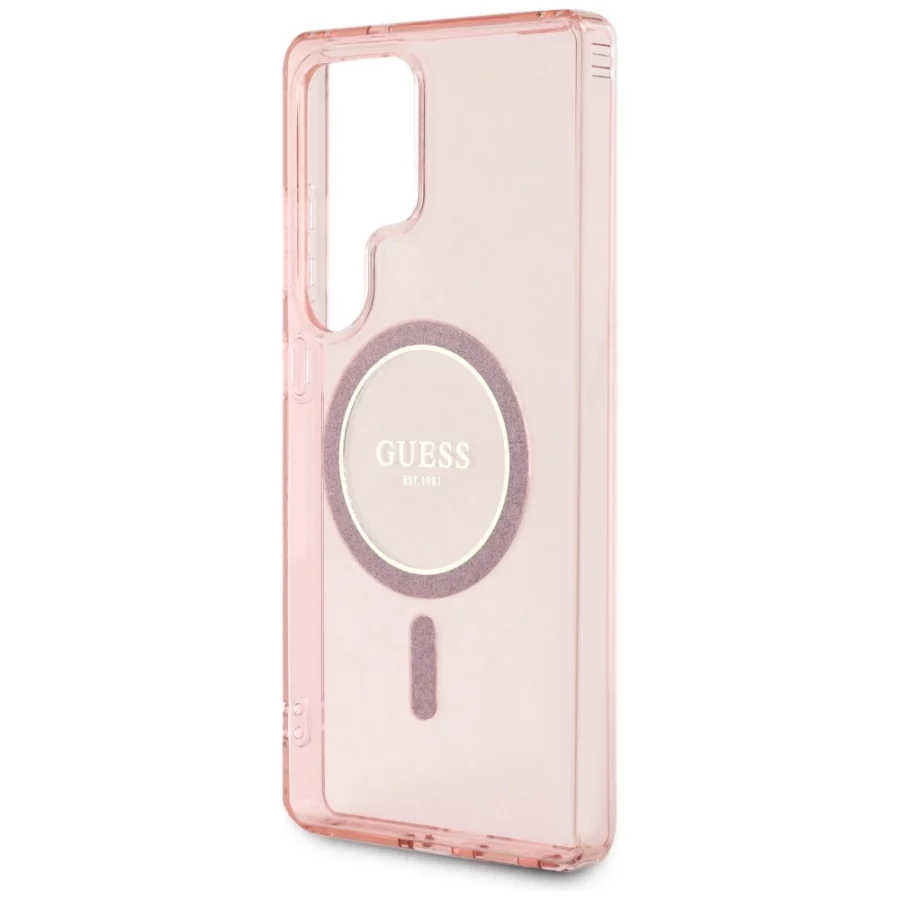 Etui Guess Glitter Circle Classic Logo MagSafe na Samsung Galaxy S25 Ultra - różowe