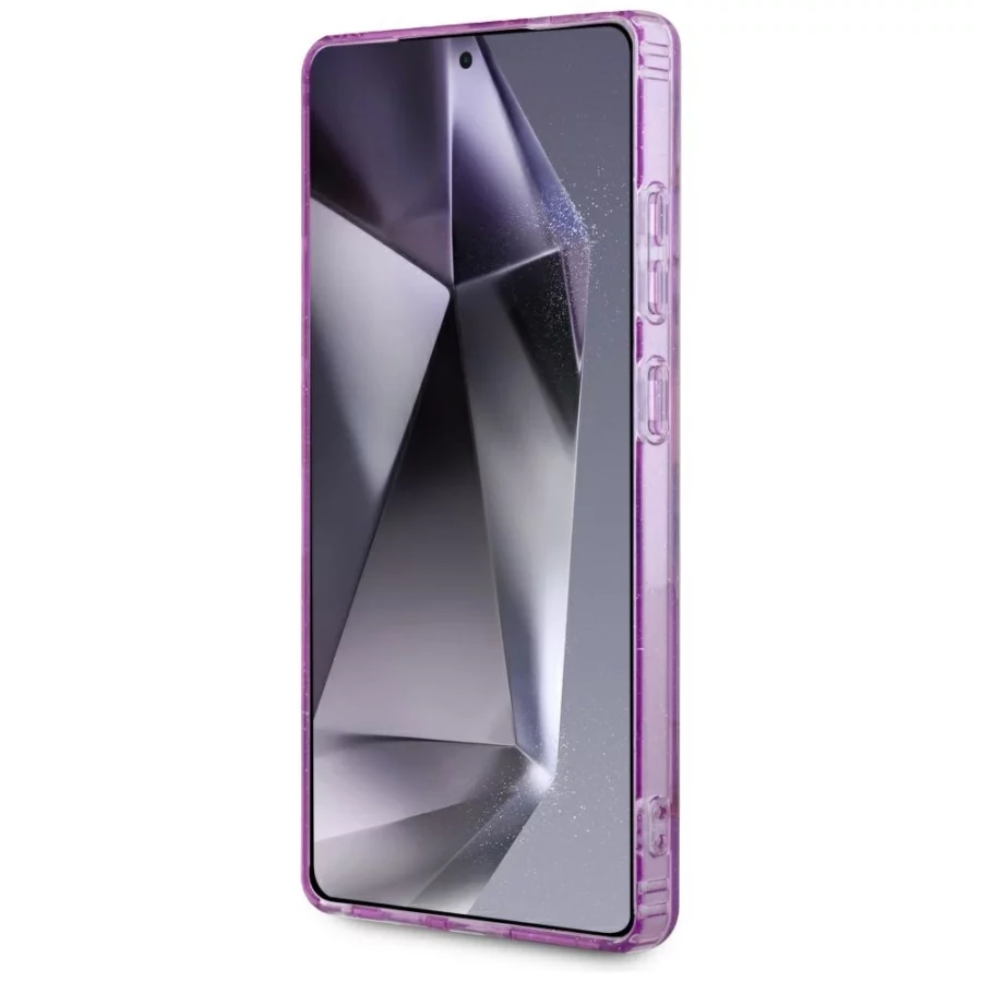 Etui Guess Glitter Flowers Triangle Buttons MagSafe na Samsung Galaxy S25 Ultra - fioletowe