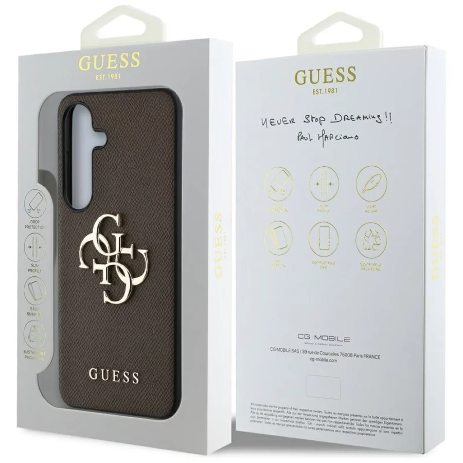 Etui Guess Grained Big 4G Logo Small Classic Logo do Samsung Galaxy S25 Plus brązowy
