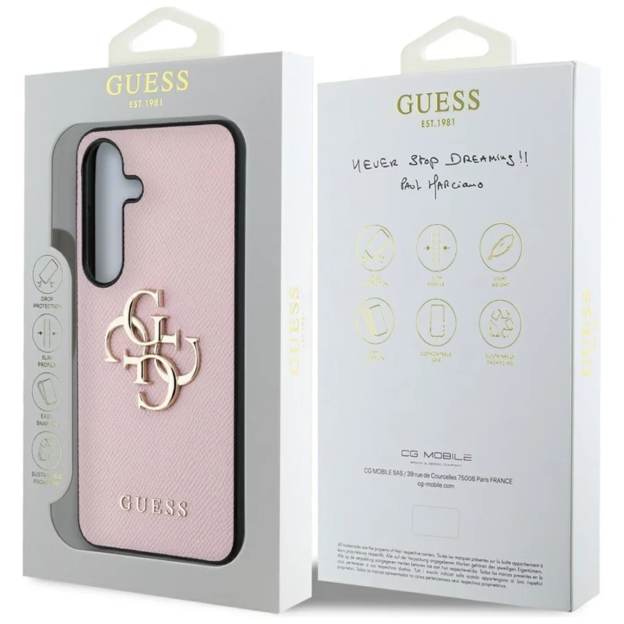 Etui Guess Grained Big 4G Logo Small Classic Logo do Samsung Galaxy S25 Plus różowy