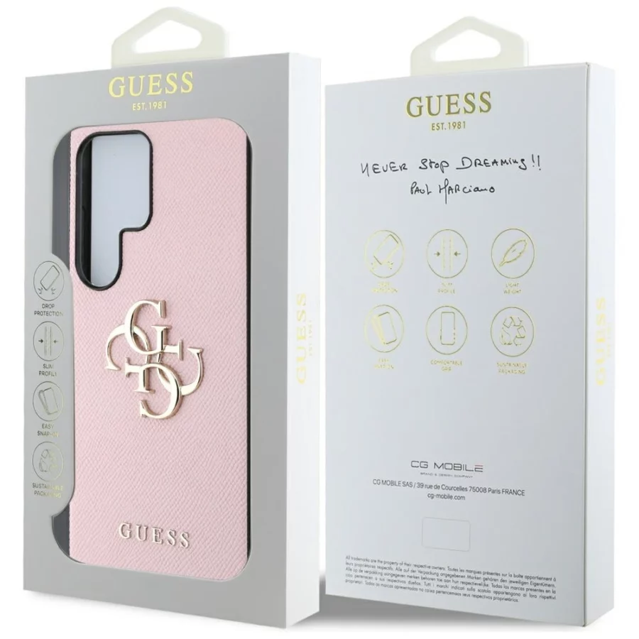 Etui Guess Grained Big 4G Logo Small Classic Logo na Samsung Galaxy S25 Ultra - różowe