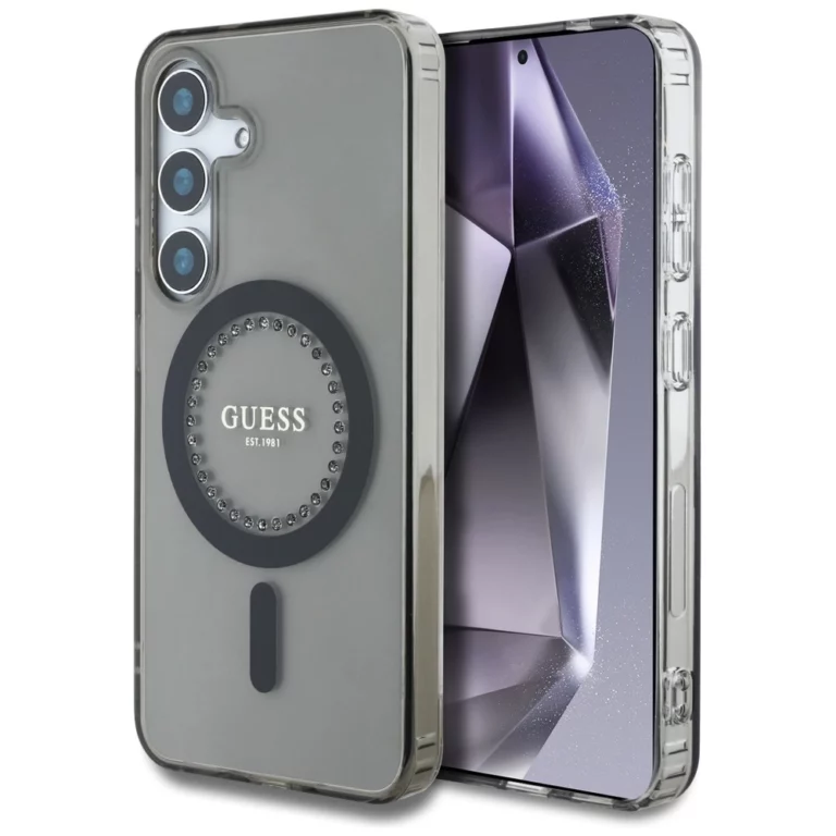 Etui Guess Rhinestones Printed Classic Logo MagSafe Samsung Galaxy S25 czarny