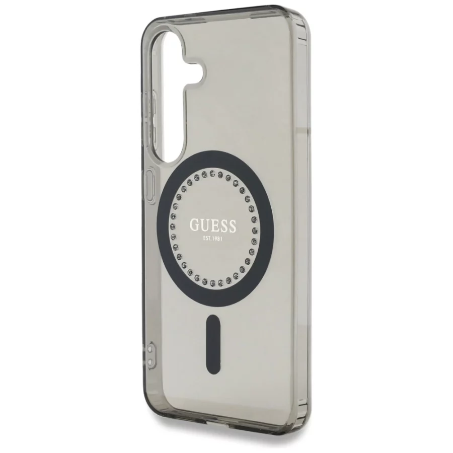 Etui Guess Rhinestones Printed Classic Logo MagSafe Samsung Galaxy S25 czarny