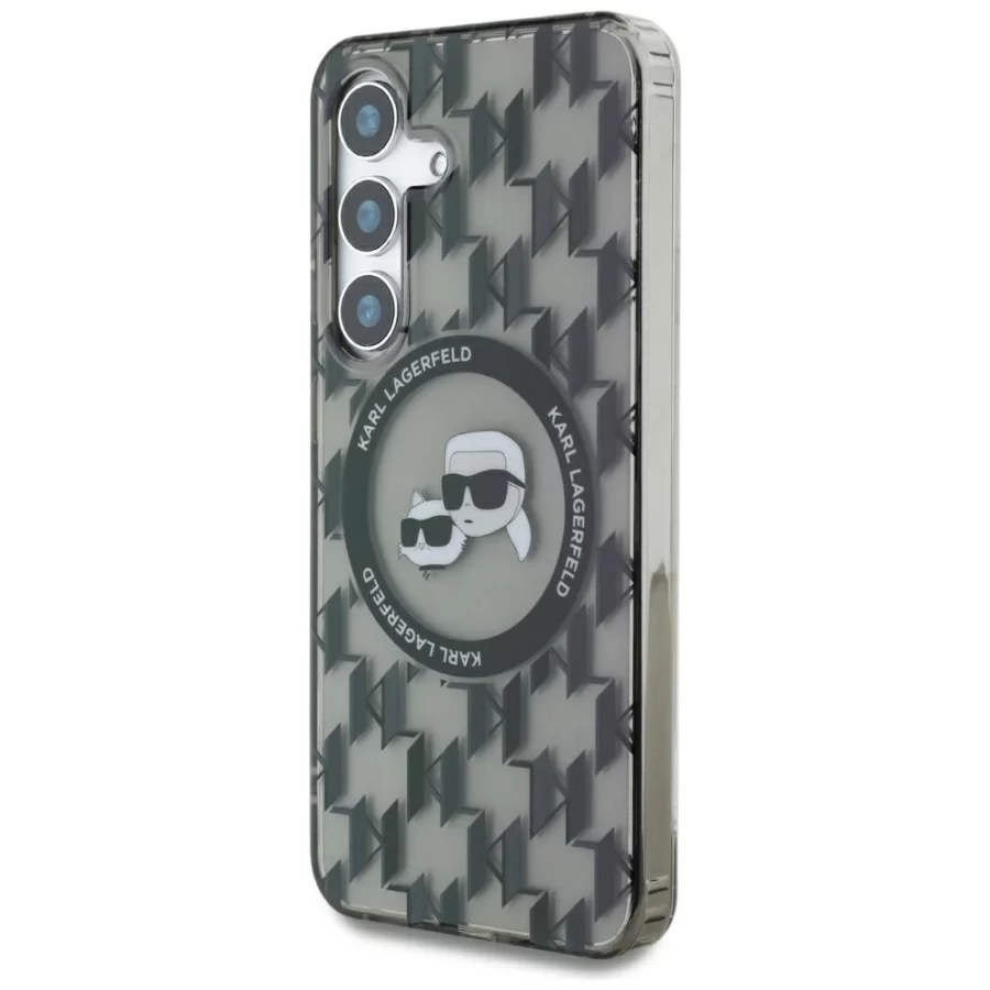 Etui Karl Lagerfeld Button Karl&Choupette Heads On KL Pattern MagSafe Samsung Galaxy S25 czarny