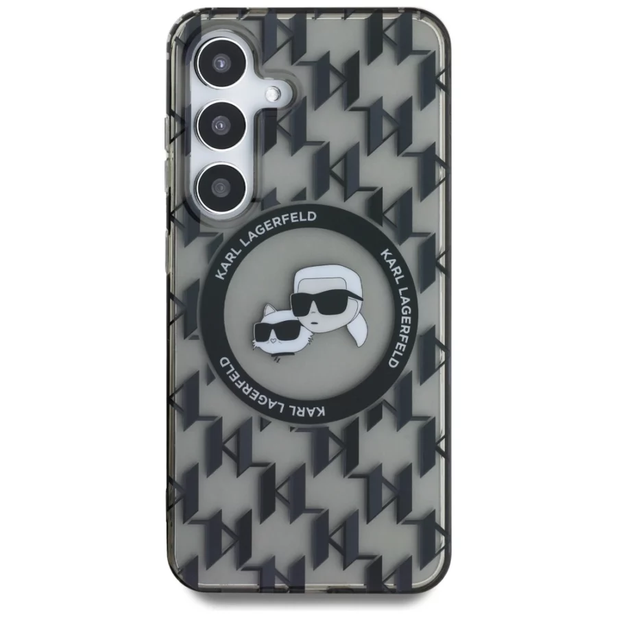 Etui Karl Lagerfeld Button Karl&Choupette Heads On KL Pattern MagSafe Samsung Galaxy S25 czarny