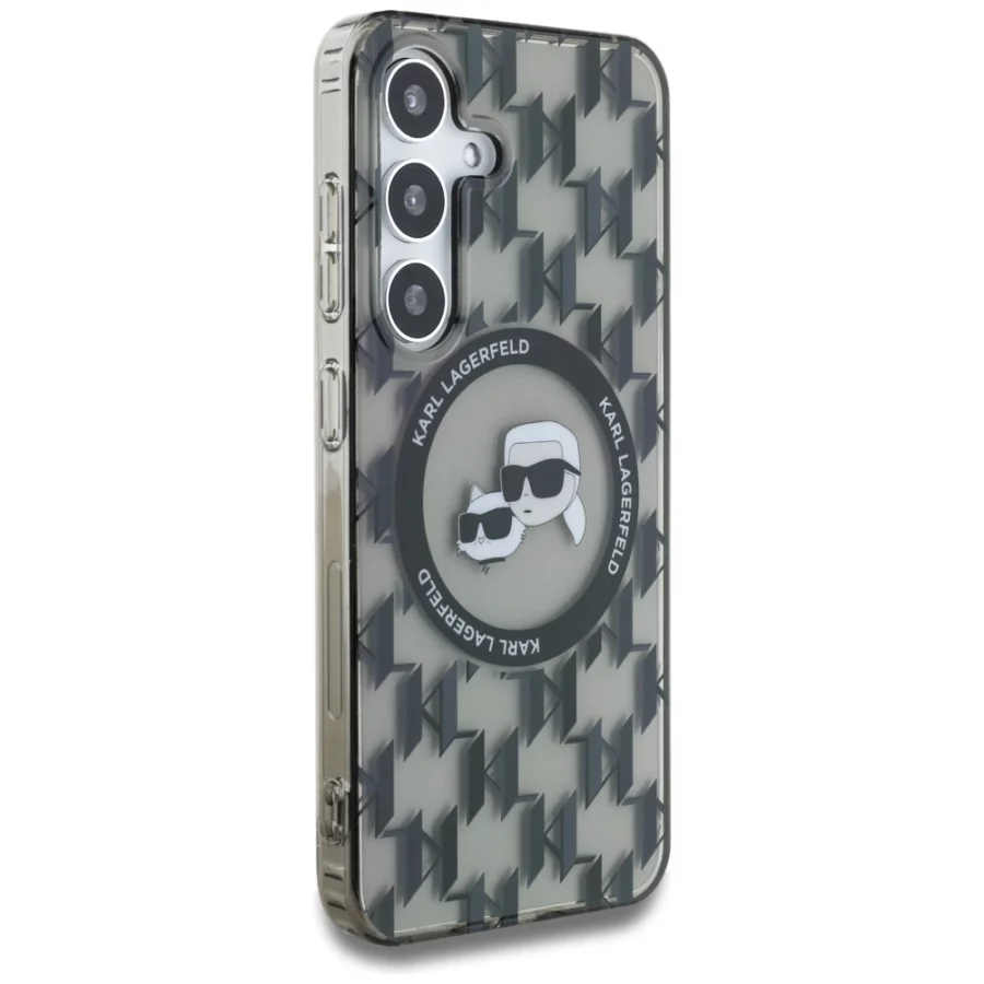 Etui Karl Lagerfeld Button Karl&Choupette Heads On KL Pattern MagSafe Samsung Galaxy S25 czarny