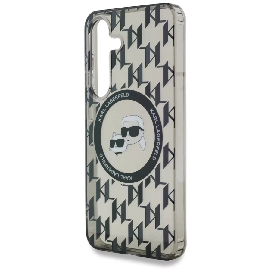 Etui Karl Lagerfeld Button Karl&Choupette Heads On KL Pattern MagSafe Samsung Galaxy S25 czarny