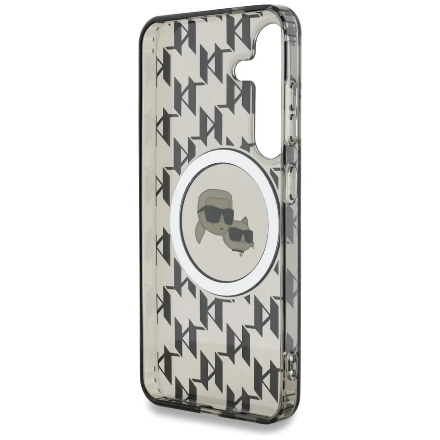 Etui Karl Lagerfeld Button Karl&Choupette Heads On KL Pattern MagSafe Samsung Galaxy S25 czarny