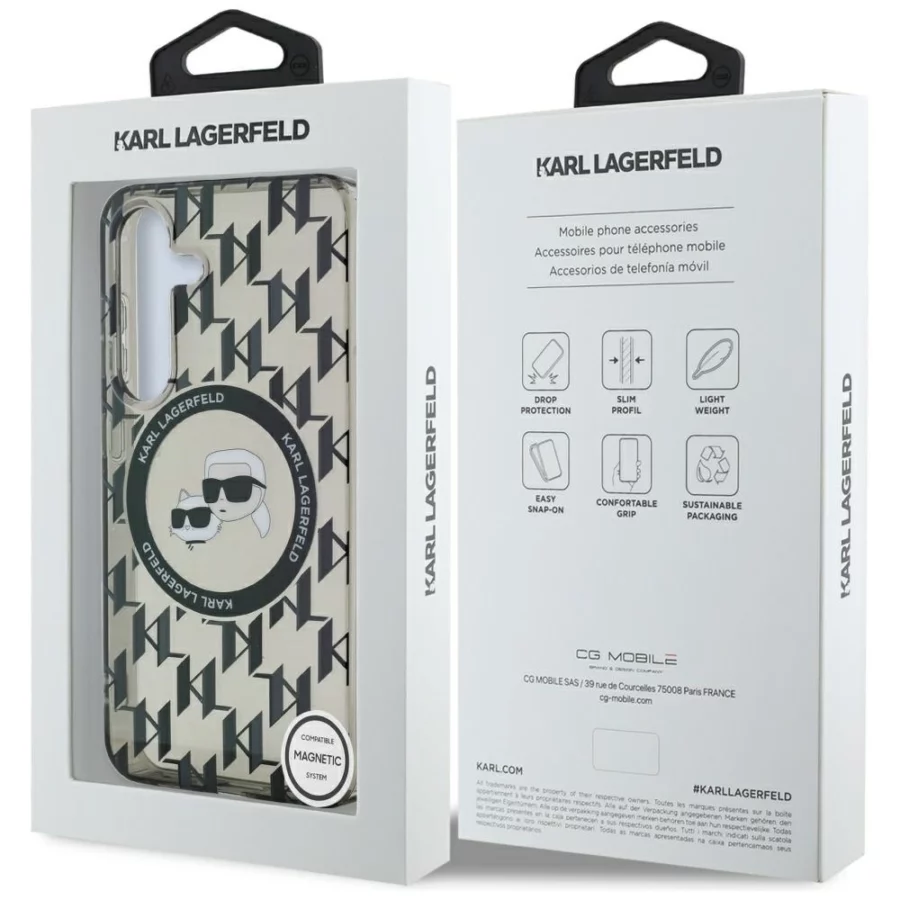 Etui Karl Lagerfeld Button Karl&Choupette Heads On KL Pattern MagSafe Samsung Galaxy S25 czarny