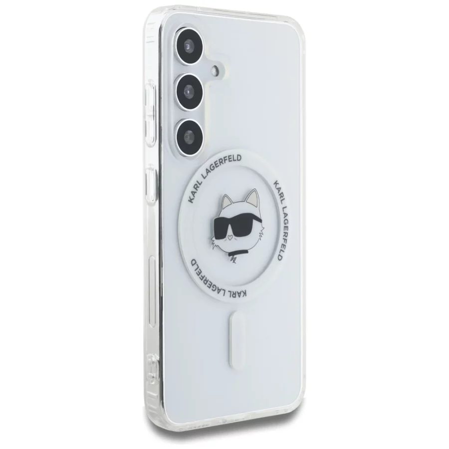 Etui Karl Lagerfeld Button Choupette Head Printed Logo MagSafe Samsung Galaxy S25 biały