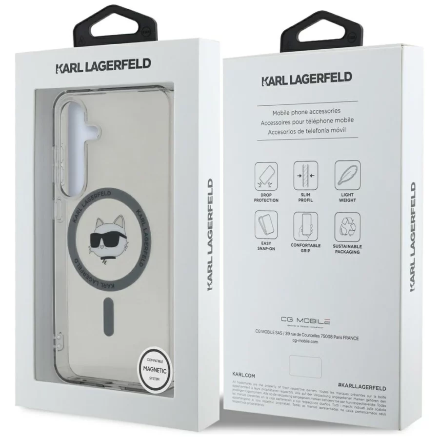 Etui Karl Lagerfeld Button Choupette Head Printed Logo MagSafe Samsung Galaxy S25 czarny
