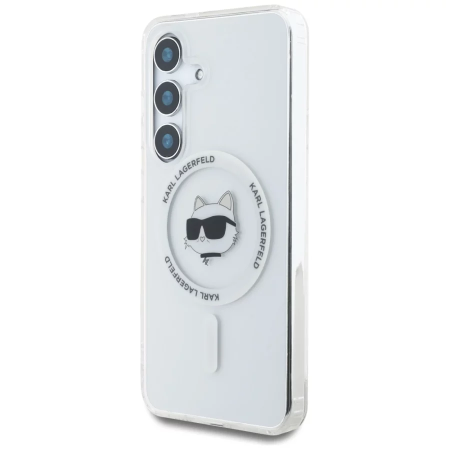 Etui Karl Lagerfeld Button Choupette Head Printed Logo MagSafe Samsung Galaxy S25 Plus biały