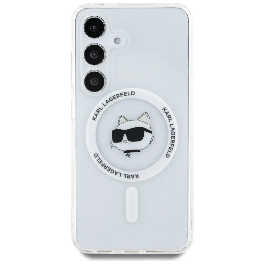 Etui Karl Lagerfeld Button Choupette Head Printed Logo MagSafe Samsung Galaxy S25 Plus biały
