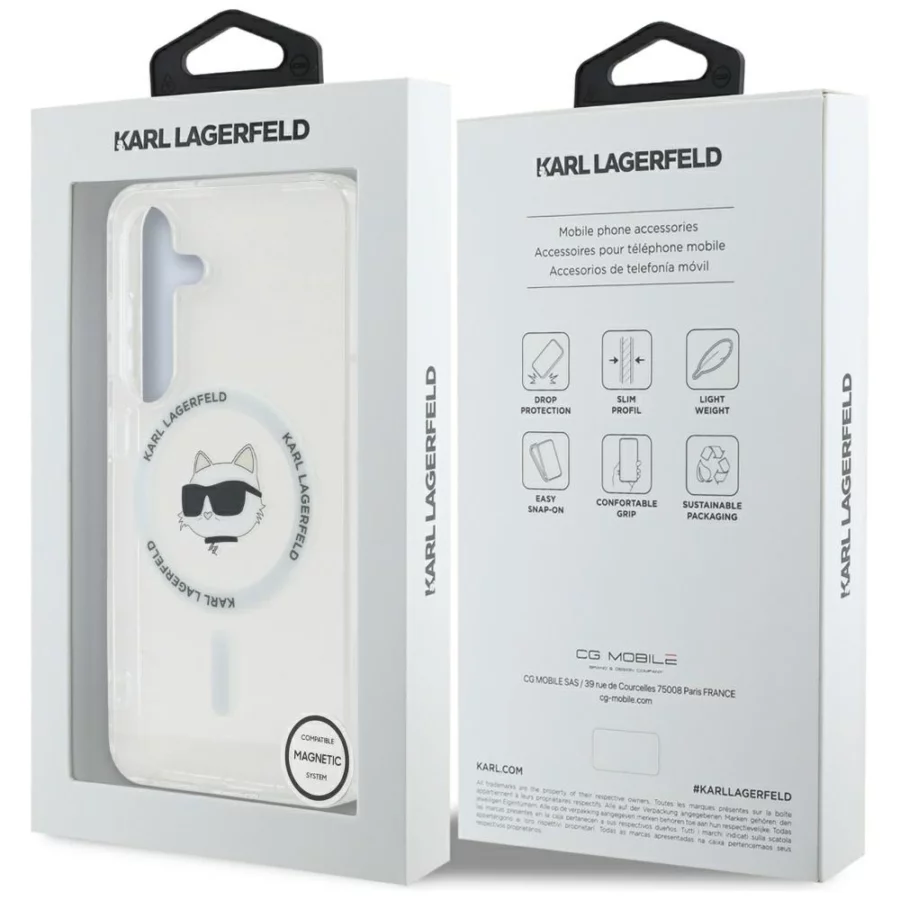 Etui Karl Lagerfeld Button Choupette Head Printed Logo MagSafe Samsung Galaxy S25 Plus biały
