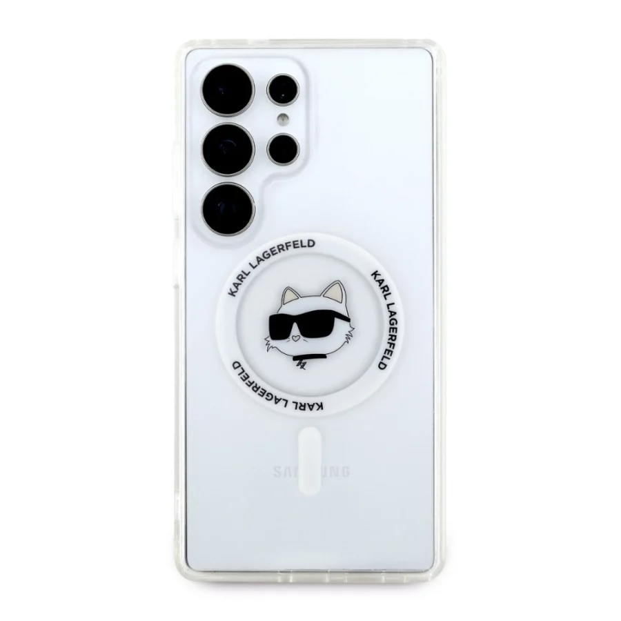 Etui Karl Lagerfeld Button Choupette Head Printed Logo MagSafe na Samsung Galaxy S25 Ultra - białe