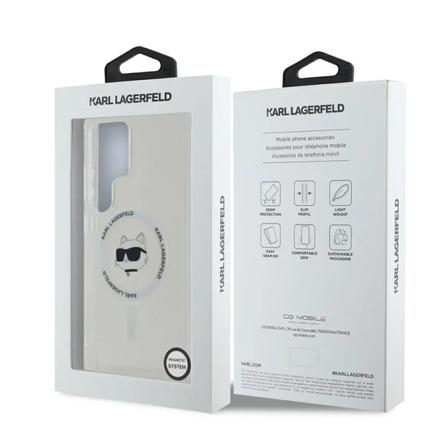 Etui Karl Lagerfeld Button Choupette Head Printed Logo MagSafe na Samsung Galaxy S25 Ultra - białe