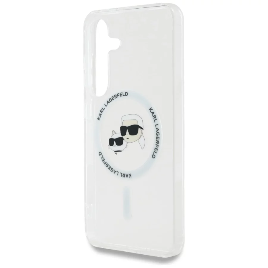 Etui Karl Lagerfeld Button Karl & Choupette Heads Printed Logo MagSafe Samsung Galaxy S25 biały