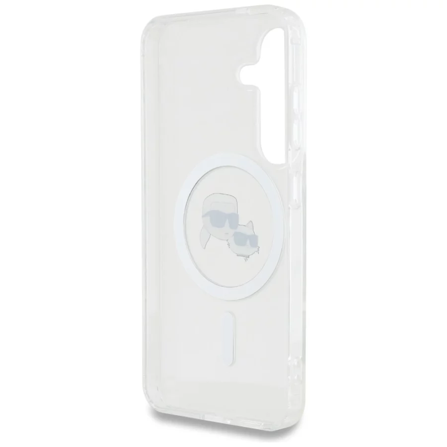 Etui Karl Lagerfeld Button Karl & Choupette Heads Printed Logo MagSafe Samsung Galaxy S25 biały