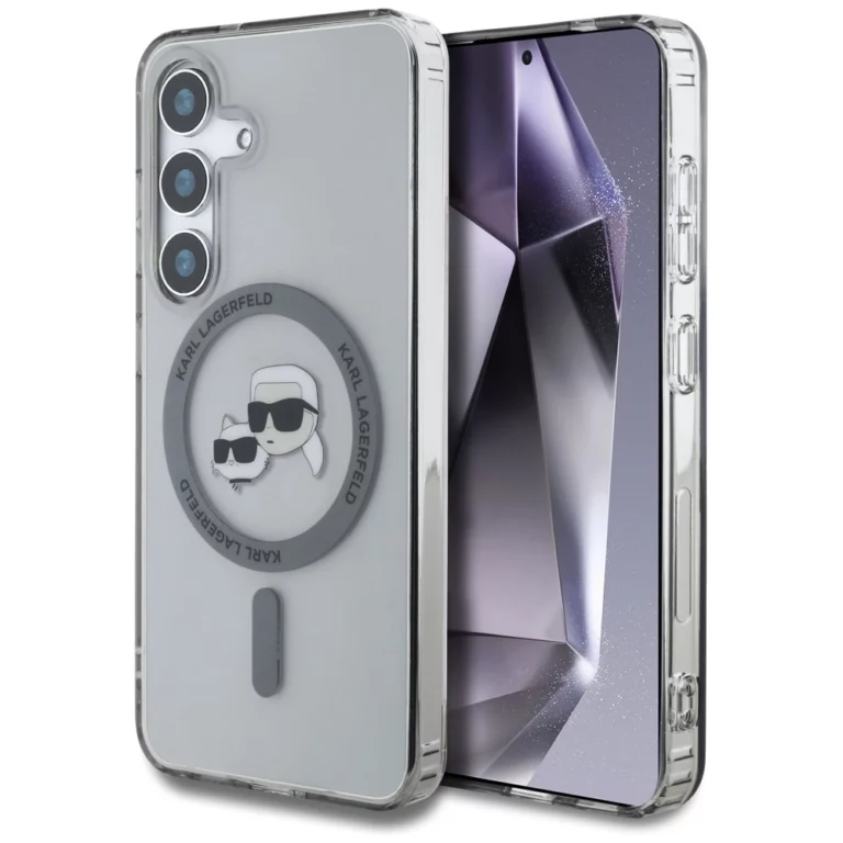 Etui Karl Lagerfeld Button Karl & Choupette Heads Printed Logo MagSafe Samsung Galaxy S25 czarny