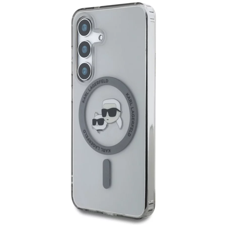 Etui Karl Lagerfeld Button Karl & Choupette Heads Printed Logo MagSafe Samsung Galaxy S25 czarny