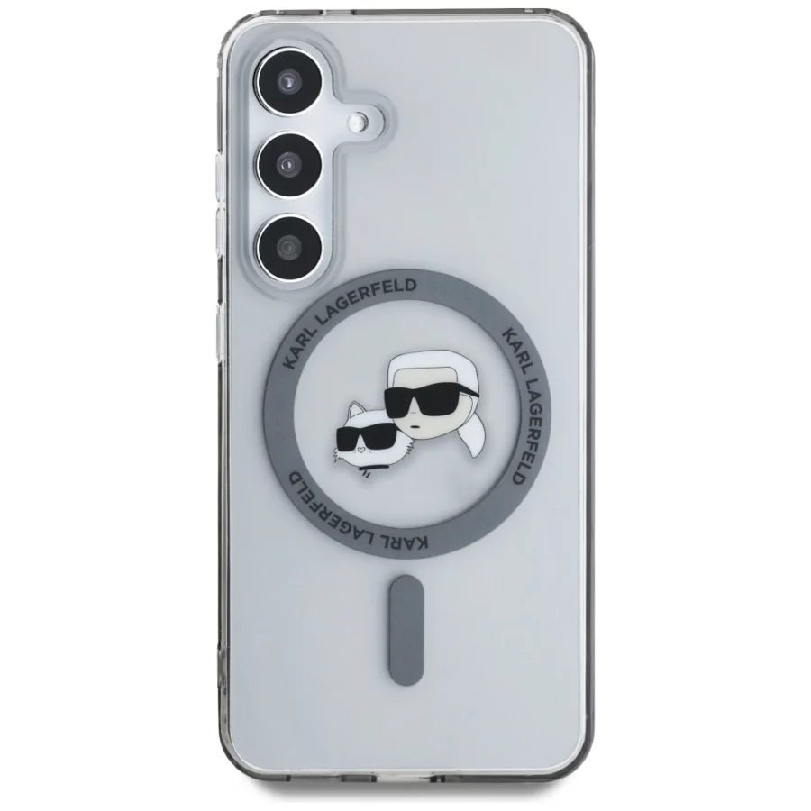 Etui Karl Lagerfeld Button Karl & Choupette Heads Printed Logo MagSafe Samsung Galaxy S25 czarny