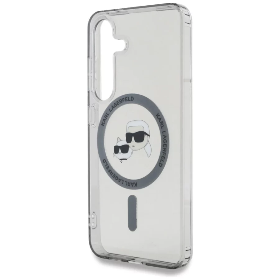 Etui Karl Lagerfeld Button Karl & Choupette Heads Printed Logo MagSafe Samsung Galaxy S25 czarny