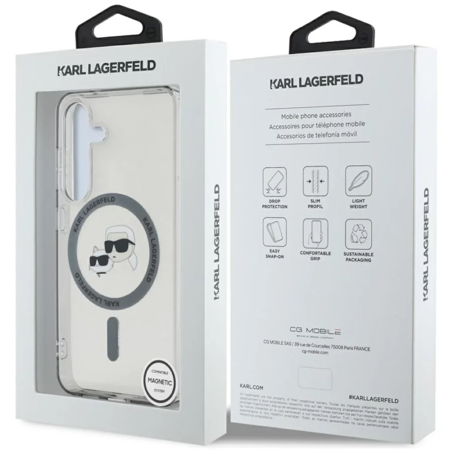 Etui Karl Lagerfeld Button Karl & Choupette Heads Printed Logo MagSafe Samsung Galaxy S25 czarny