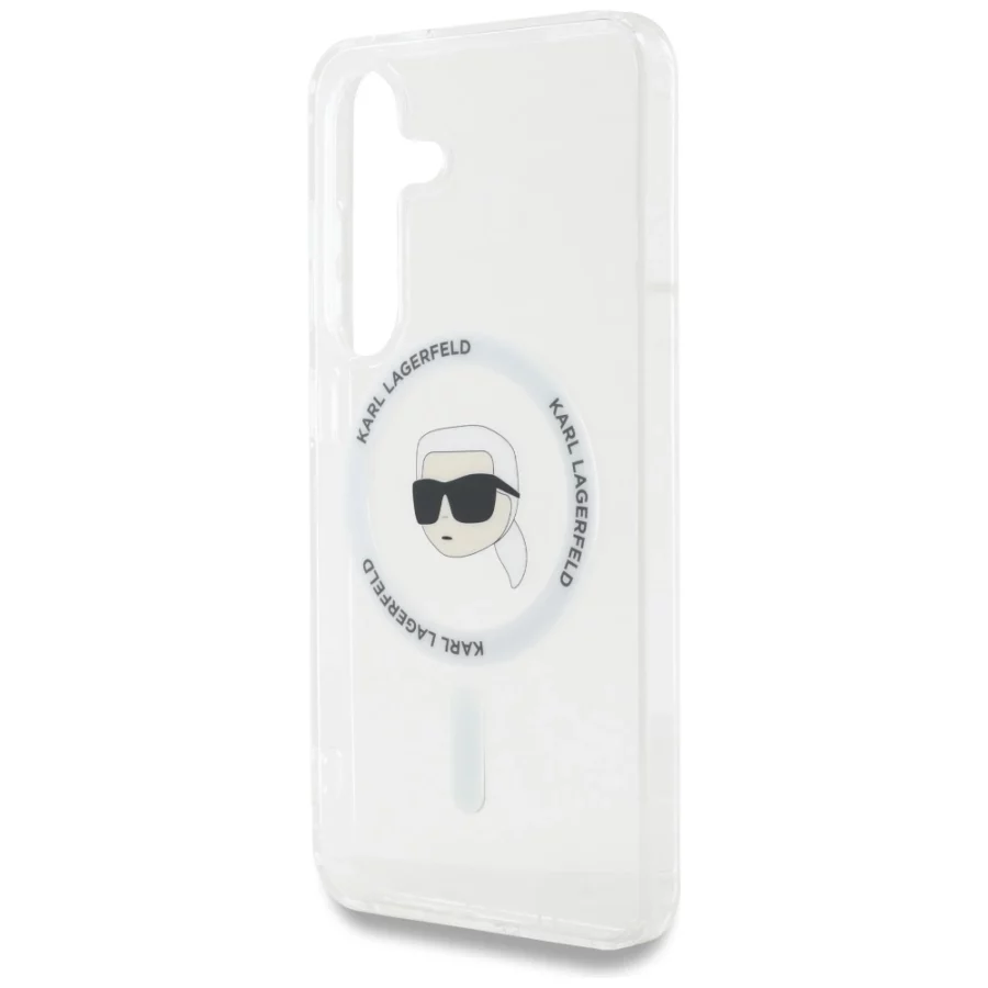 Etui Karl Lagerfeld Button Karl Head Printed Logo MagSafe Samsung Galaxy S25 biały