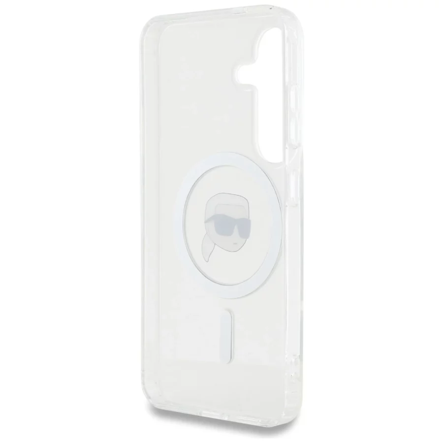 Etui Karl Lagerfeld Button Karl Head Printed Logo MagSafe Samsung Galaxy S25 biały