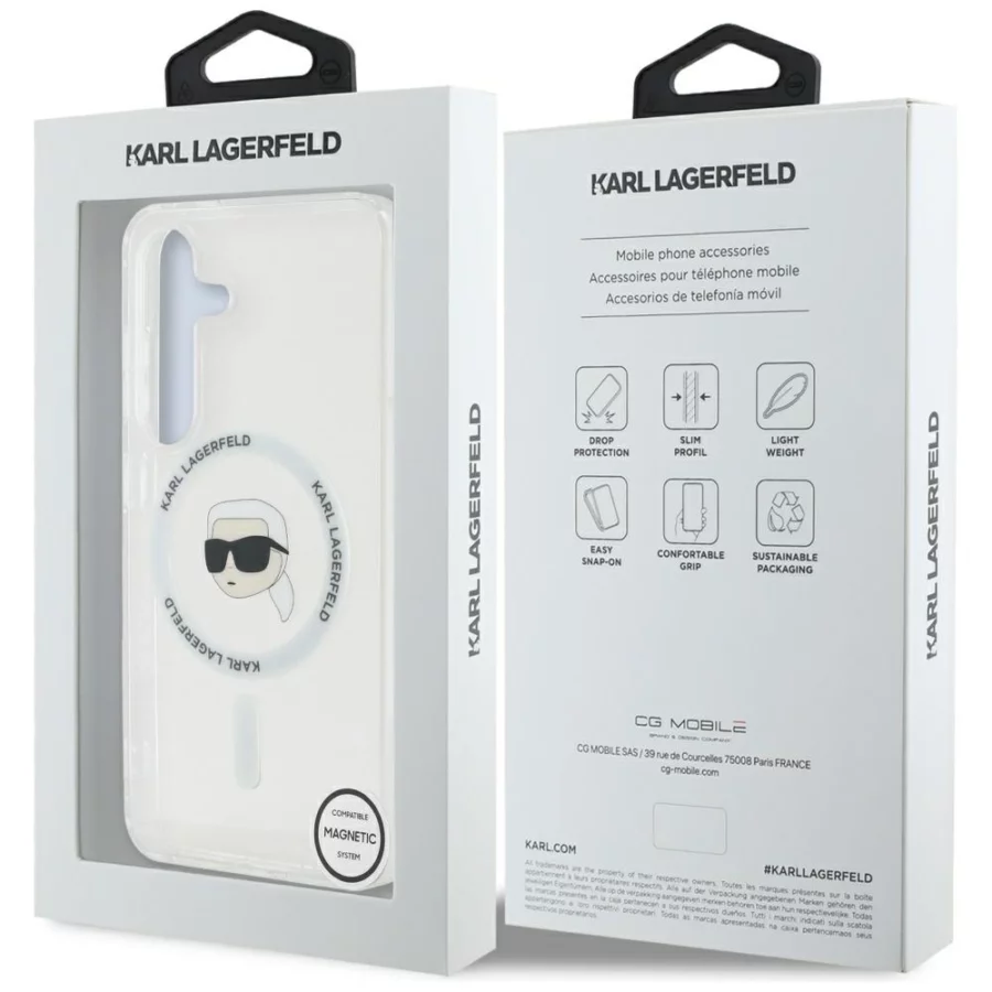 Etui Karl Lagerfeld Button Karl Head Printed Logo MagSafe Samsung Galaxy S25 biały