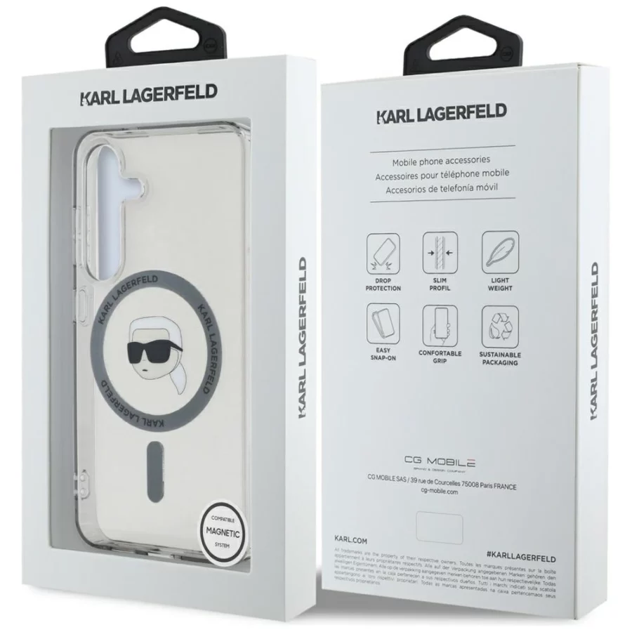 Etui Karl Lagerfeld Button Karl Head Printed Logo MagSafe Samsung Galaxy S25 czarny