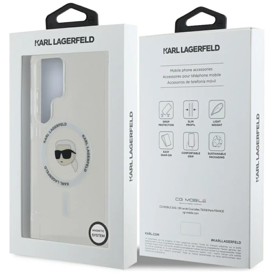 Etui Karl Lagerfeld Button Karl Head Printed Logo MagSafe Samsung Galaxy S25 Ultra biały