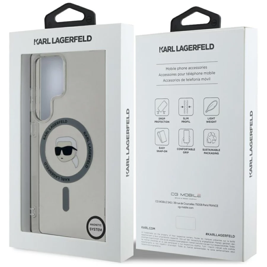 Etui Karl Lagerfeld Button Karl Head Printed Logo MagSafe Samsung Galaxy S25 Ultra czarny