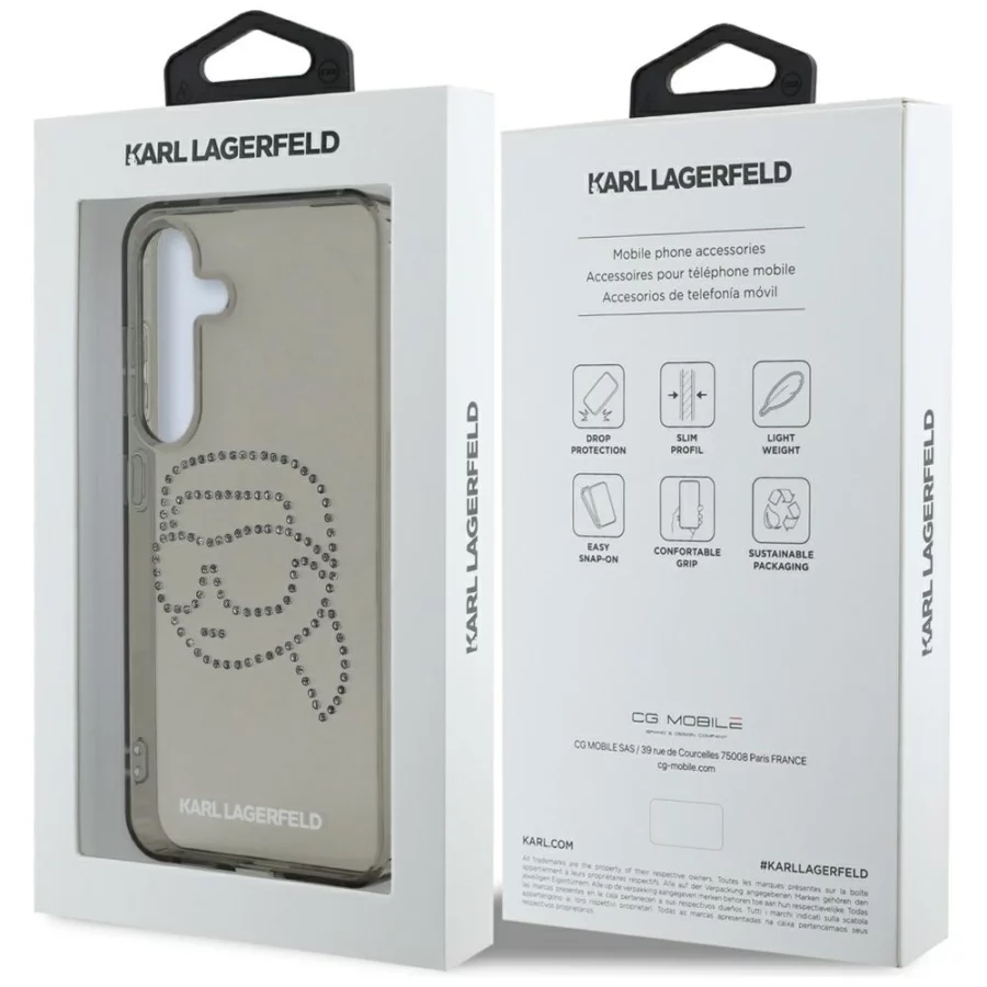 Etui Karl Lagerfeld Rhinestones Karl Head Logo Samsung Galaxy S25 czarny