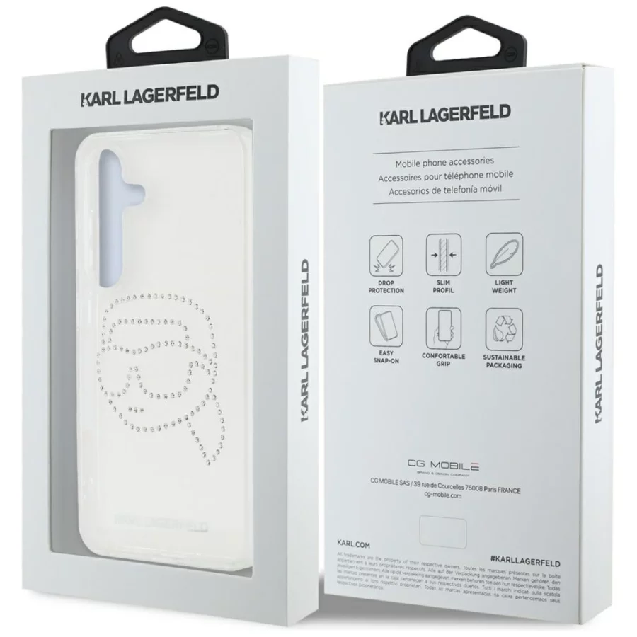 Etui Karl Lagerfeld Rhinestones Karl Head Logo Samsung Galaxy S25 przezroczysty