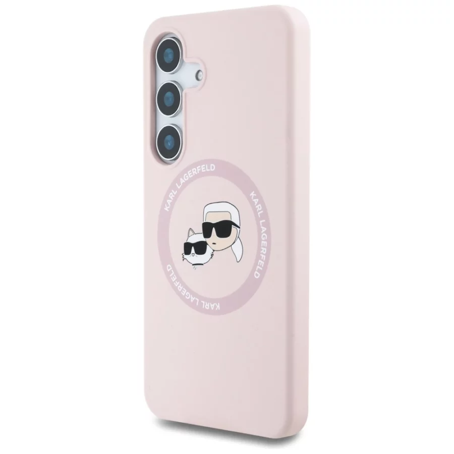 Etui Karl Lagerfeld Silicone Double Heads And Circle MagSafe Samsung Galaxy S25 Plus różowy