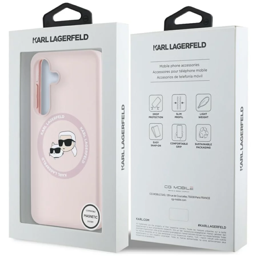 Etui Karl Lagerfeld Silicone Double Heads And Circle MagSafe Samsung Galaxy S25 różowy